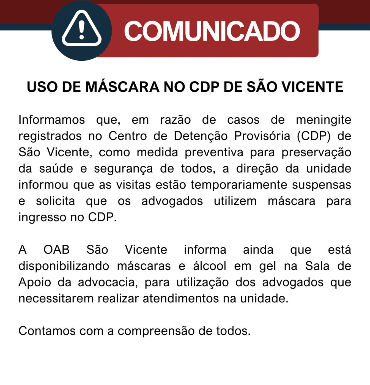 Uso de máscara no CDP de São Vicente