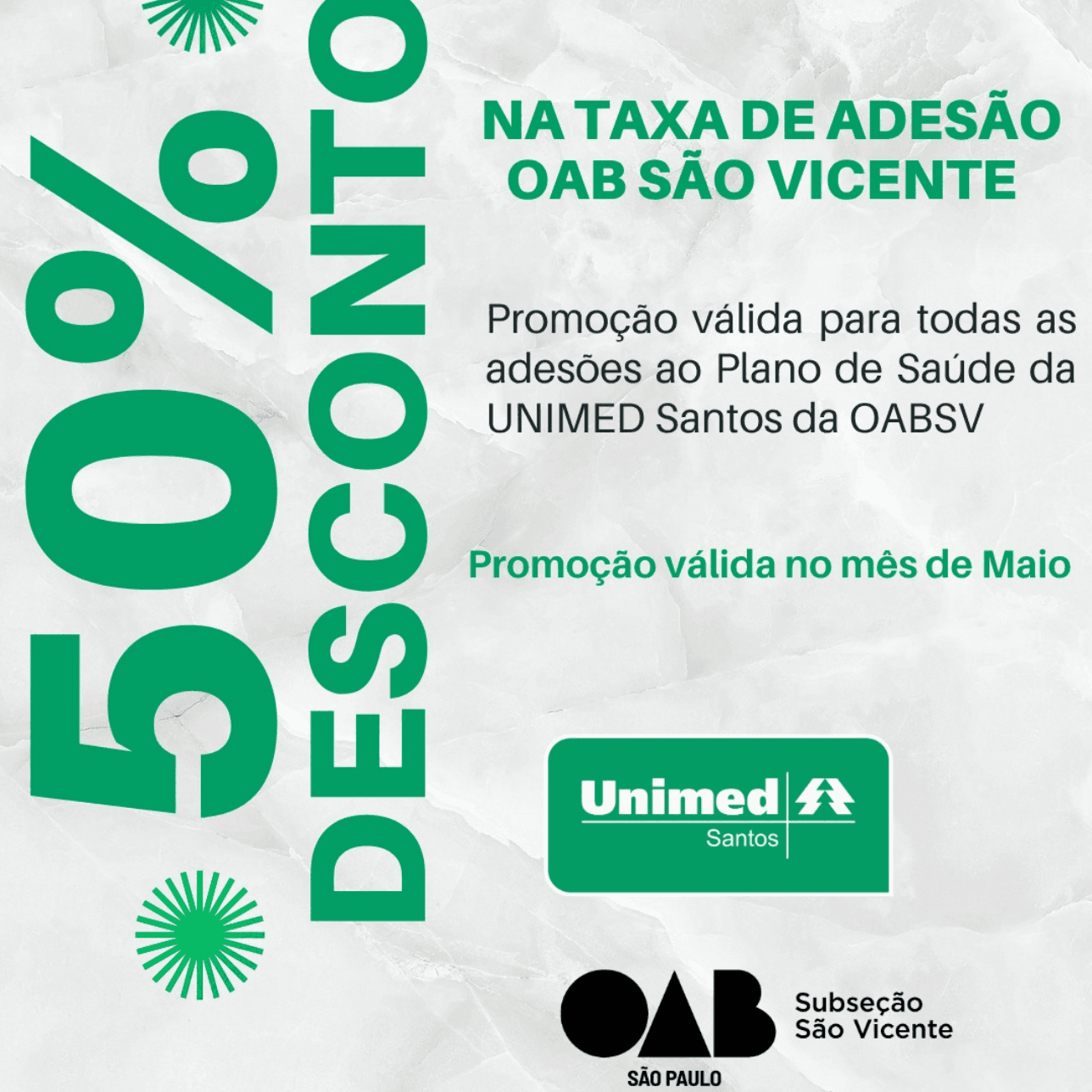 UNIMED: 50% de Desconto em MAIO