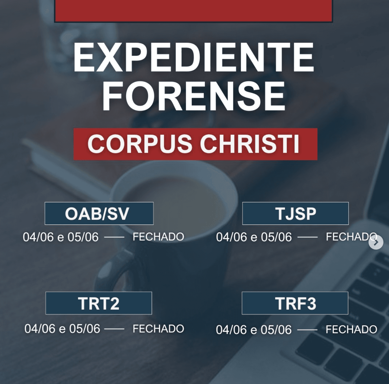 Comunicado: Feriado Corpus Christie
