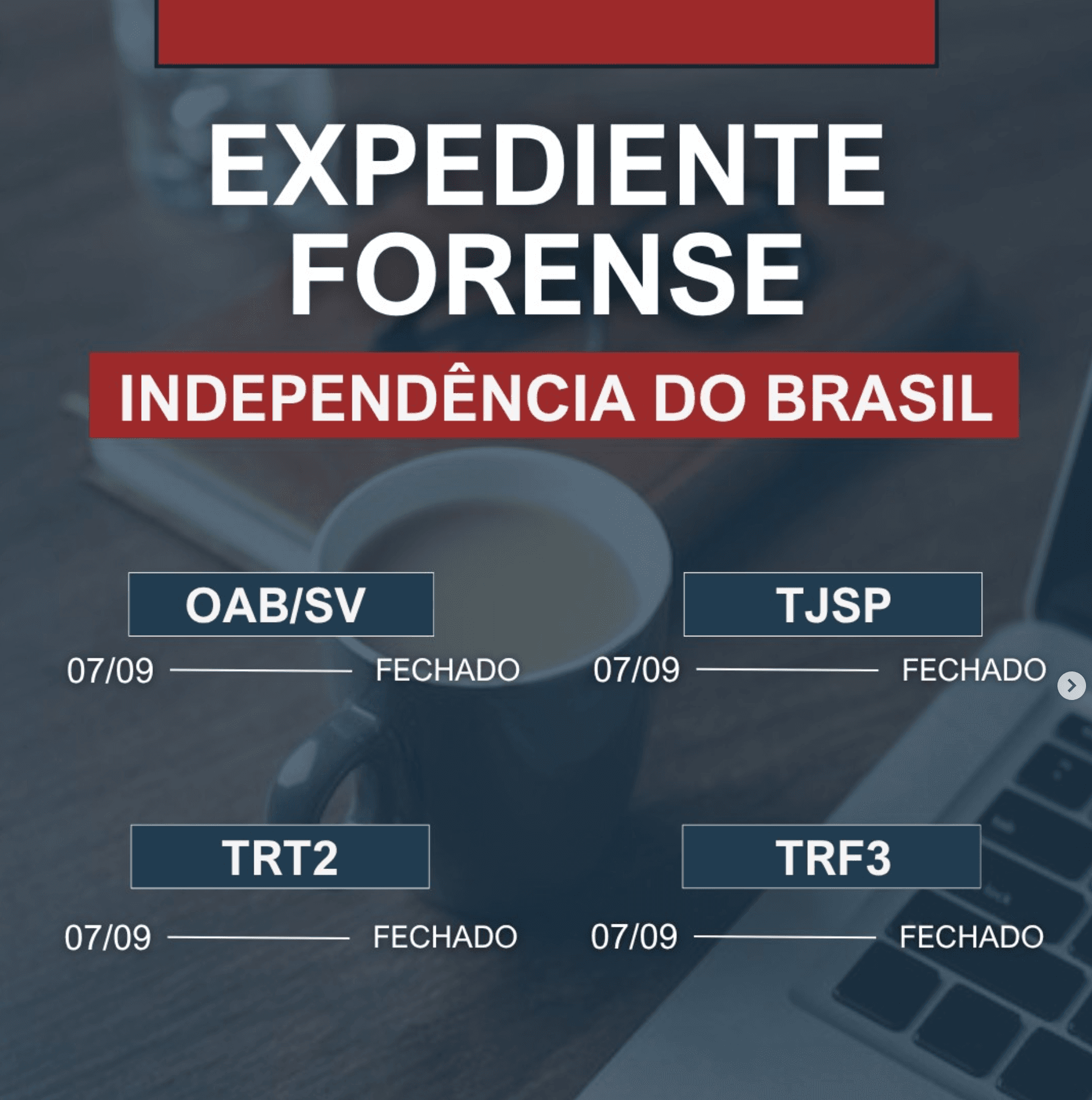 Comunicado: Expediente no dia 07 de setembro: Independência do Brasil